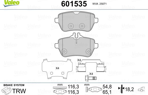 Valeo 601535 - Тормозные колодки, дисковые, комплект unicars.by