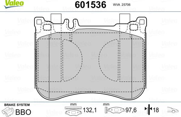 Valeo 601536 - Тормозные колодки, дисковые, комплект unicars.by