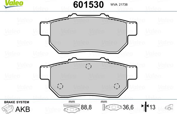 Valeo 601530 - Тормозные колодки, дисковые, комплект unicars.by