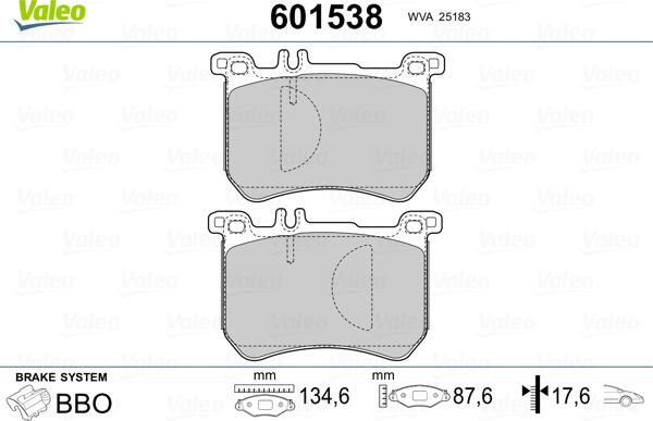 Valeo 601538 - Тормозные колодки, дисковые, комплект unicars.by