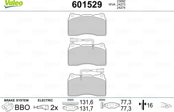 Valeo 601529 - Тормозные колодки, дисковые, комплект unicars.by