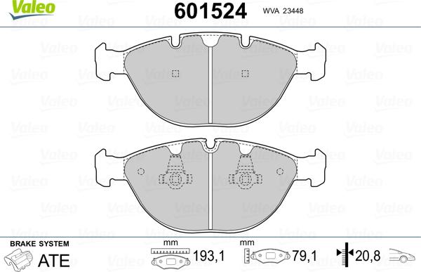 Valeo 601524 - Тормозные колодки, дисковые, комплект unicars.by