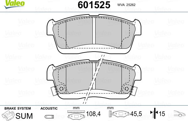 Valeo 601525 - Тормозные колодки, дисковые, комплект unicars.by