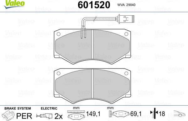 Valeo 601520 - Тормозные колодки, дисковые, комплект unicars.by