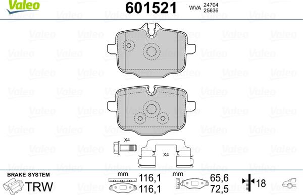 Valeo 601521 - Тормозные колодки, дисковые, комплект unicars.by