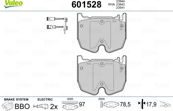 Valeo 601528 - Тормозные колодки, дисковые, комплект unicars.by