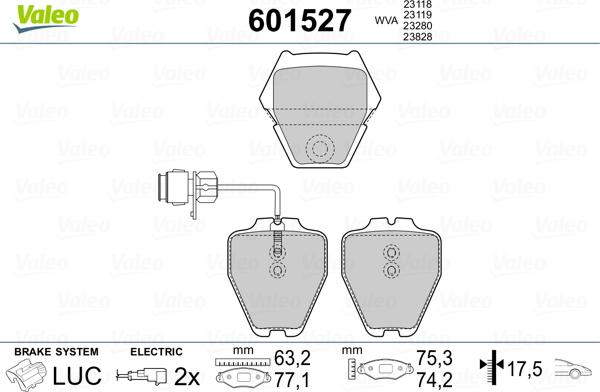 Valeo 601527 - Тормозные колодки, дисковые, комплект unicars.by