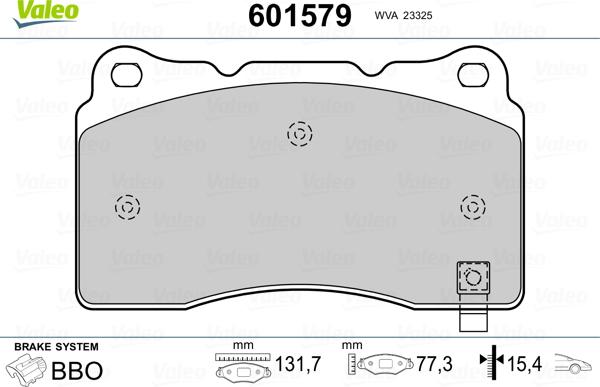 Valeo 601579 - Тормозные колодки, дисковые, комплект unicars.by