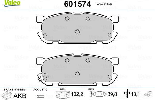 Valeo 601574 - Тормозные колодки, дисковые, комплект unicars.by