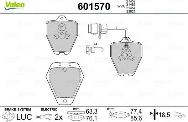 Valeo 601570 - Тормозные колодки, дисковые, комплект unicars.by