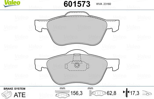 Valeo 601573 - Тормозные колодки, дисковые, комплект unicars.by