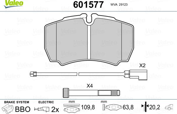 Valeo 601577 - Тормозные колодки, дисковые, комплект unicars.by