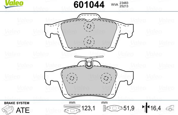 Valeo 601044 - Тормозные колодки, дисковые, комплект unicars.by