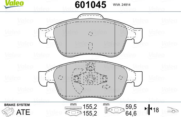 Valeo 601045 - Тормозные колодки, дисковые, комплект unicars.by