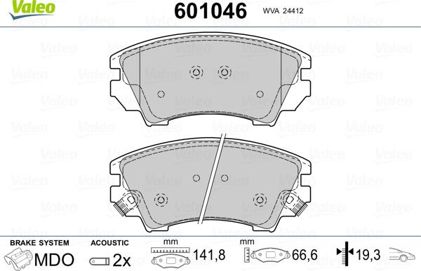 Valeo 601046 - Тормозные колодки, дисковые, комплект unicars.by