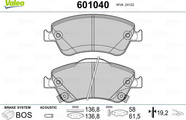 Valeo 601040 - Тормозные колодки, дисковые, комплект unicars.by