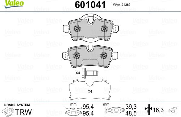 Valeo 601041 - Тормозные колодки, дисковые, комплект unicars.by