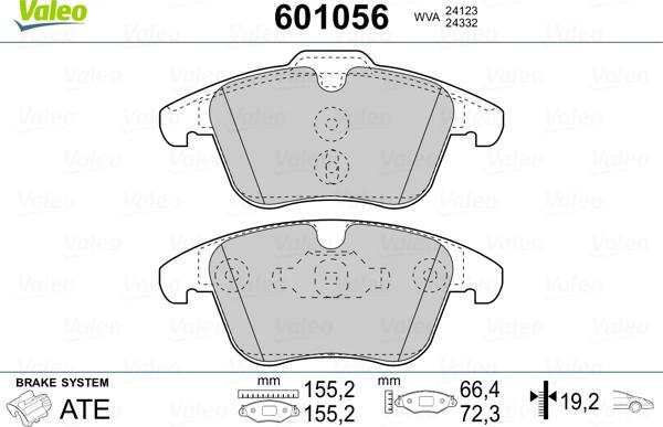 Valeo 601056 - Тормозные колодки, дисковые, комплект unicars.by