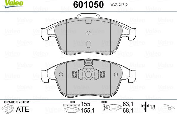 Valeo 601050 - Тормозные колодки, дисковые, комплект unicars.by