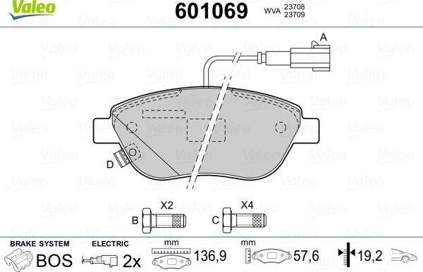 Valeo 601069 - Тормозные колодки, дисковые, комплект unicars.by