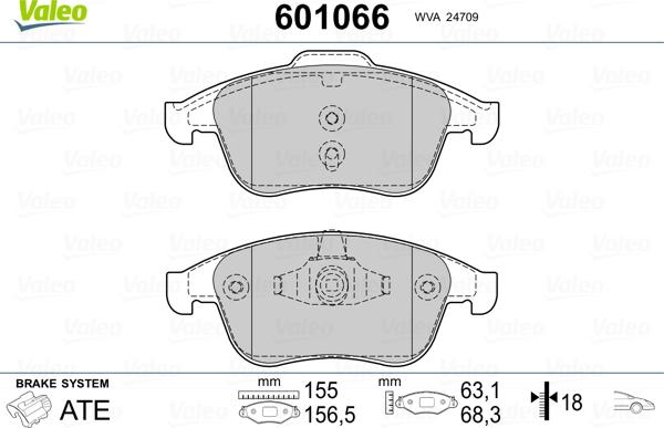 Valeo 601066 - Тормозные колодки, дисковые, комплект unicars.by