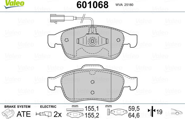 Valeo 601068 - Тормозные колодки, дисковые, комплект unicars.by