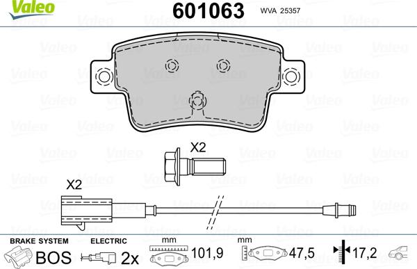 Valeo 601063 - Тормозные колодки, дисковые, комплект unicars.by