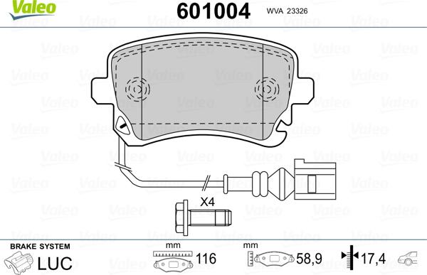 Valeo 601004 - Тормозные колодки, дисковые, комплект unicars.by