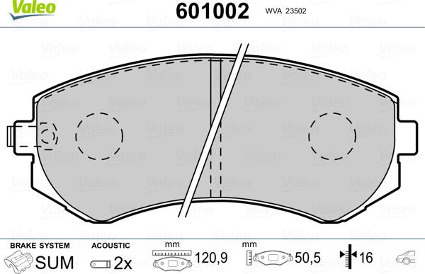 Valeo 601002 - Тормозные колодки, дисковые, комплект unicars.by