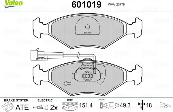 Valeo 601019 - Тормозные колодки, дисковые, комплект unicars.by