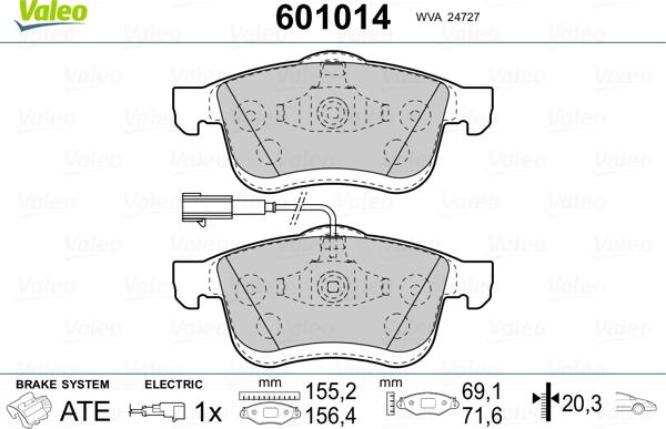 Valeo 601014 - Тормозные колодки, дисковые, комплект unicars.by