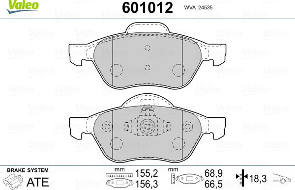 Valeo 601012 - Тормозные колодки, дисковые, комплект unicars.by