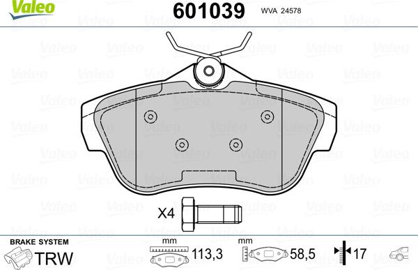 Valeo 601039 - Тормозные колодки, дисковые, комплект unicars.by