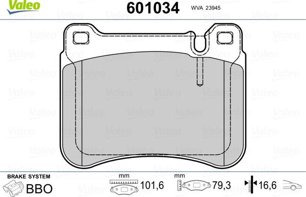 Valeo 601034 - Тормозные колодки, дисковые, комплект unicars.by