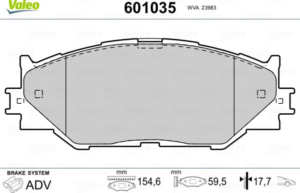 Valeo 601035 - Тормозные колодки, дисковые, комплект unicars.by