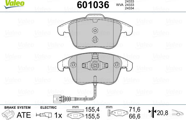 Valeo 601036 - Тормозные колодки, дисковые, комплект unicars.by