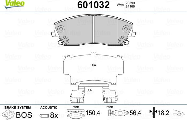 Valeo 601032 - Тормозные колодки, дисковые, комплект unicars.by