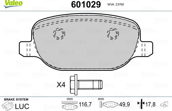 Valeo 601029 - Тормозные колодки, дисковые, комплект unicars.by