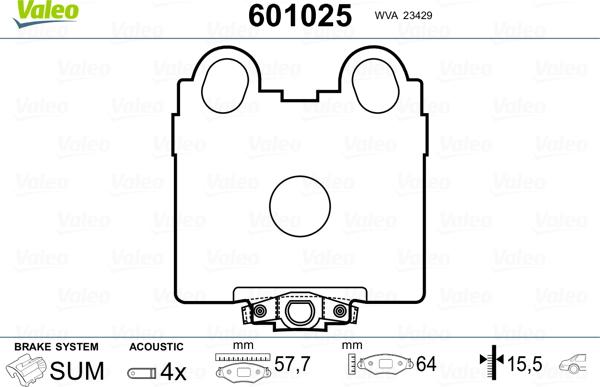 Valeo 601025 - Тормозные колодки, дисковые, комплект unicars.by