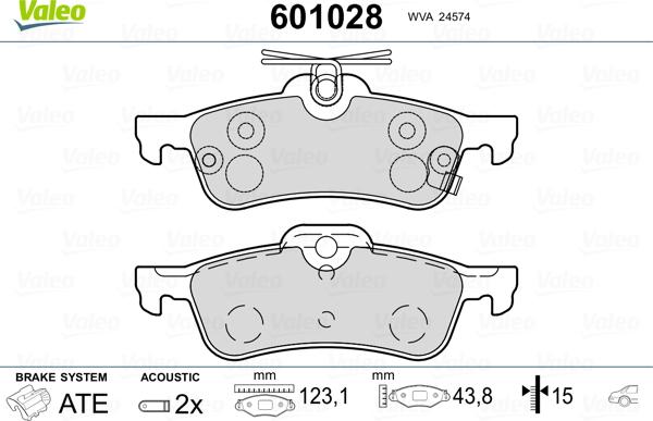 Valeo 601028 - Тормозные колодки, дисковые, комплект unicars.by