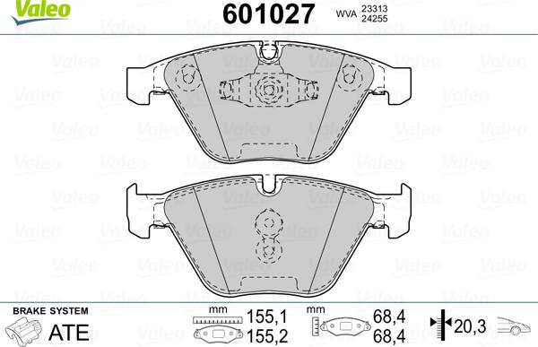 Valeo 601027 - Тормозные колодки, дисковые, комплект unicars.by