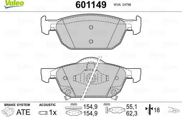 Valeo 601149 - Тормозные колодки, дисковые, комплект unicars.by