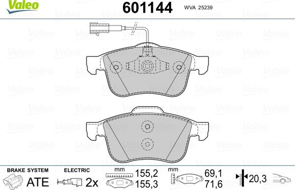 Valeo 601144 - Тормозные колодки, дисковые, комплект unicars.by