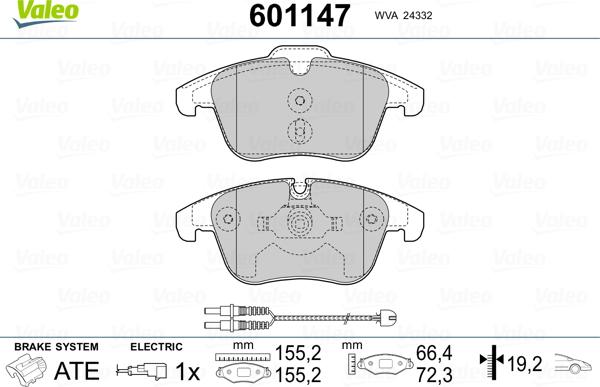 Valeo 601147 - Тормозные колодки, дисковые, комплект unicars.by