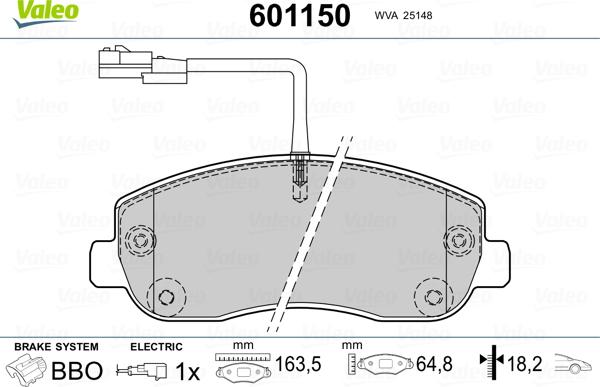 Valeo 601150 - Тормозные колодки, дисковые, комплект unicars.by