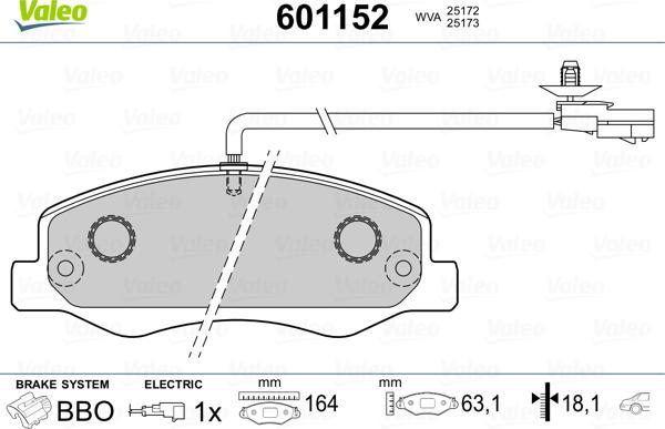 Valeo 601152 - Тормозные колодки, дисковые, комплект unicars.by