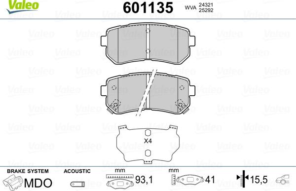 Valeo 601135 - Тормозные колодки, дисковые, комплект unicars.by