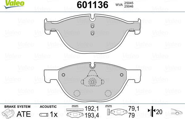 Valeo 601136 - Тормозные колодки, дисковые, комплект unicars.by