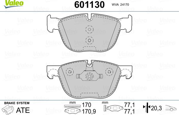 Valeo 601130 - Тормозные колодки, дисковые, комплект unicars.by