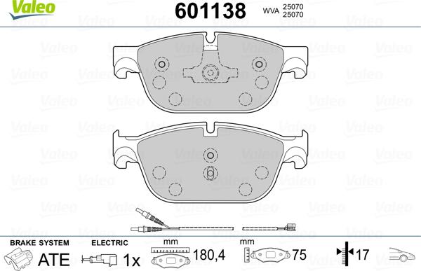 Valeo 601138 - Тормозные колодки, дисковые, комплект unicars.by